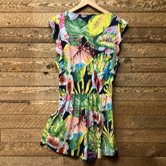BCBGMAXAZRIA Tropical Print Ruffle Sleeve Romper - Size M - Picture 6 of 6